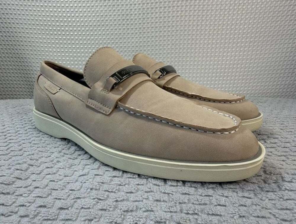 GUESS Men's Quido Casualized Slip-On Dress Loafers Shoes Taupe Suede
